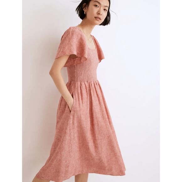 Madewell Smocked Linen-Blend Puff Sleeve Midi Dress - Size 2X - Picture 8 of 8